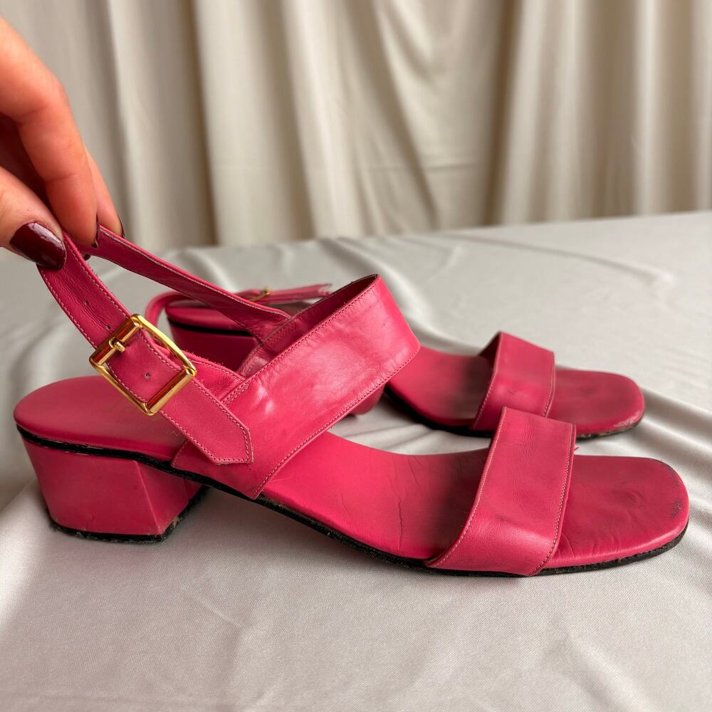 Pappagallo Pink Leather Strappy Sandals - Slingback, Block Heel, Size 7.5